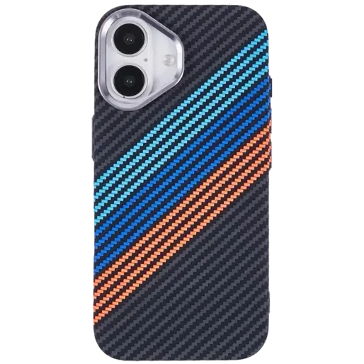 قاب مگ سیف آیفون 16 طرح فیبر کربن مشکی-آبی-قرمز مدل RMO