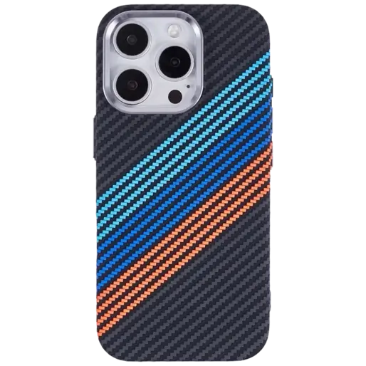 قاب مگ سیف آیفون 16 پرو مکس طرح فیبر کربن مشکی-آبی-قرمز مدل RMO